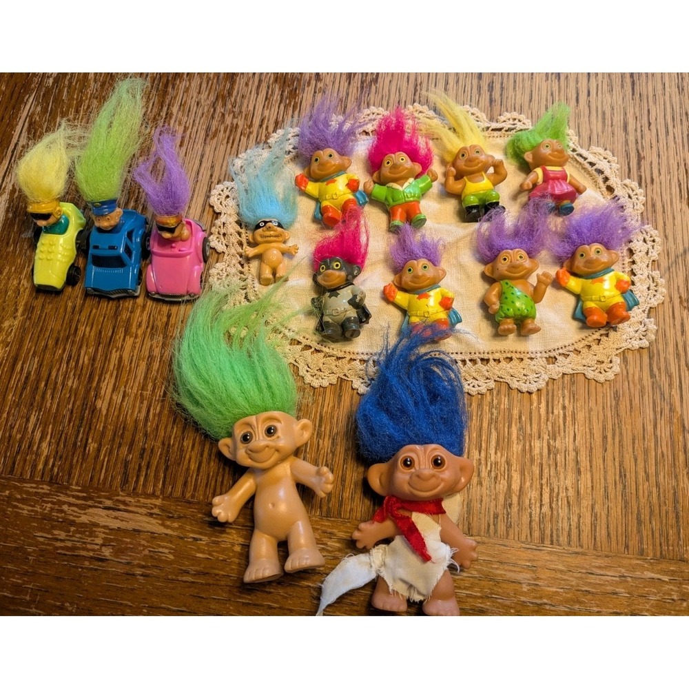 Vintage Troll Dolls Lot of 14 Russ Ace Novelty Figures & Troll Cars Mixed Toy...